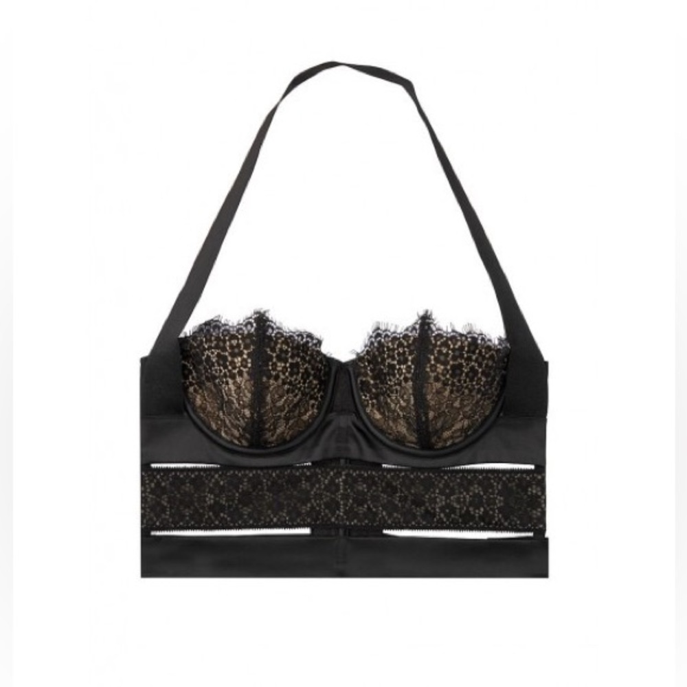 Victoria's Secret Black Lace Longline Halter Bra